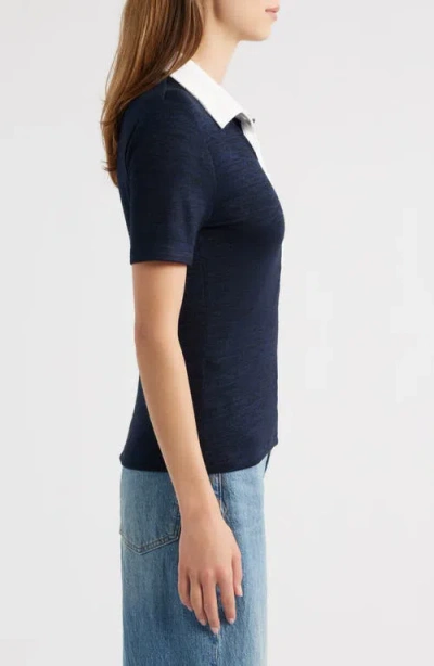 Rag & Bone The Knit Button Short Sleeve Polo Navy Multi
