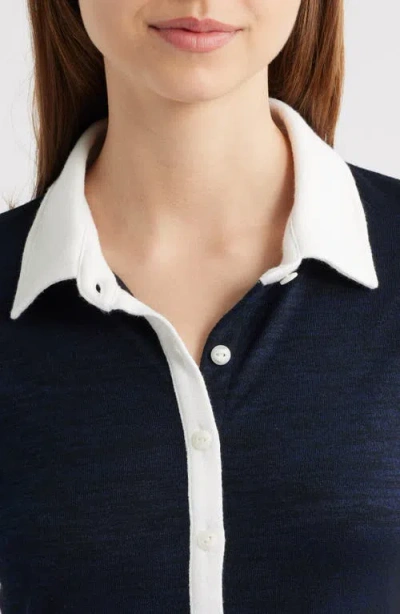 Rag & Bone The Knit Button Short Sleeve Polo Navy Multi