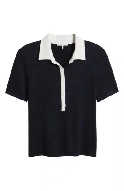 Rag & Bone The Knit Button Short Sleeve Polo Navy Multi
