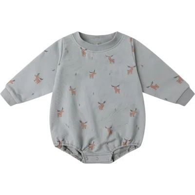 Quincy Mae Moose Print Stretch Cotton Bodysuit In Gray