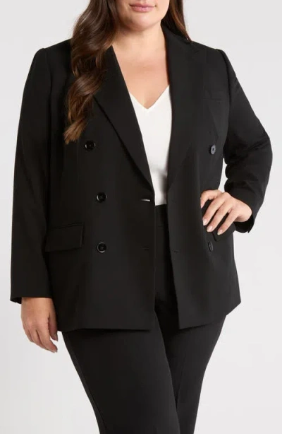 Ralph Lauren Lauren  Double Breasted Stretch Wool Crepe Blazer In Black