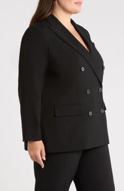 Ralph Lauren Lauren  Double Breasted Stretch Wool Crepe Blazer In Black