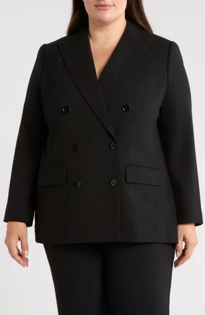 Ralph Lauren Lauren  Double Breasted Stretch Wool Crepe Blazer In Black