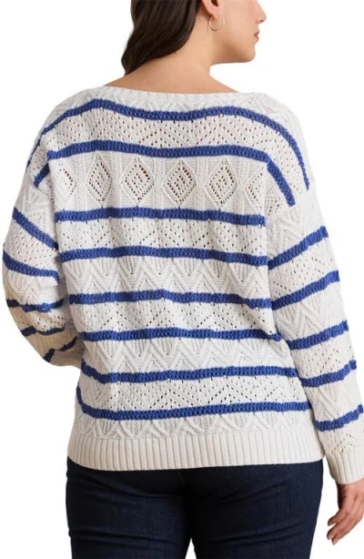 Ralph Lauren Lauren  Stripe Pointelle Cotton Blend Sweater