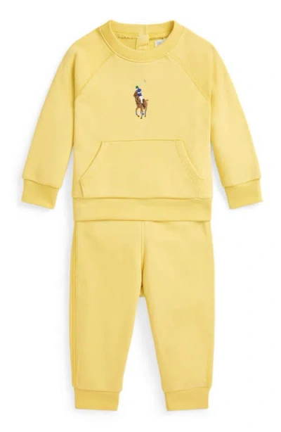 Ralph Lauren Embroidered French Terry Sweatshirt & Joggers Set In Yellow
