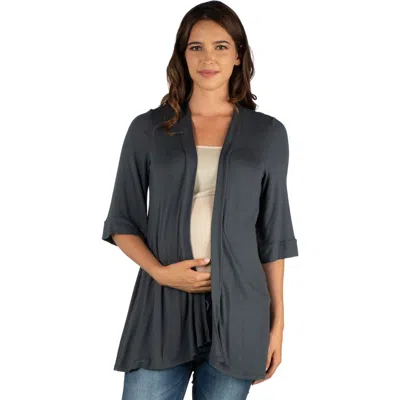 24seven Comfort Apparel Open Front Elbow Length Sleeve Maternity Cardigan In Gray