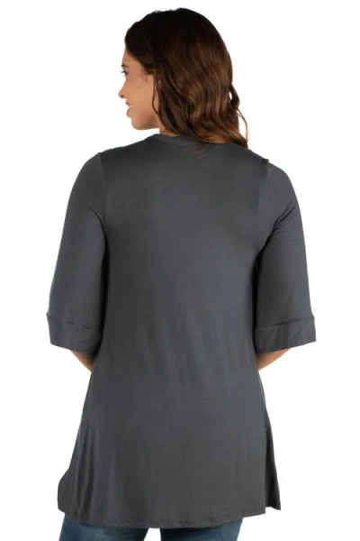 24seven Comfort Apparel Open Front Elbow Length Sleeve Maternity Cardigan In Gray