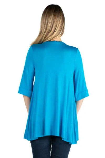 24seven Comfort Apparel Open Front Elbow Length Sleeve Maternity Cardigan In Blue