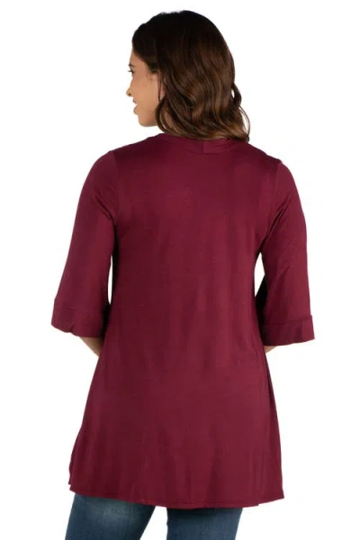 24seven Comfort Apparel Maternity Open Front Elbow Length Sleeve Cardigan In Burgundy
