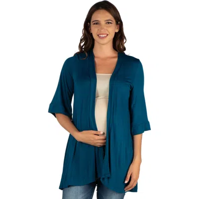 24seven Comfort Apparel Open Front Elbow Length Sleeve Plus Size Cardigan In Blue