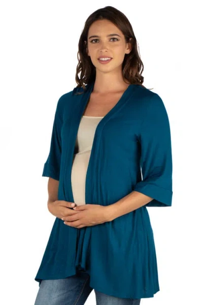 24seven Comfort Apparel Open Front Elbow Length Sleeve Plus Size Cardigan In Blue