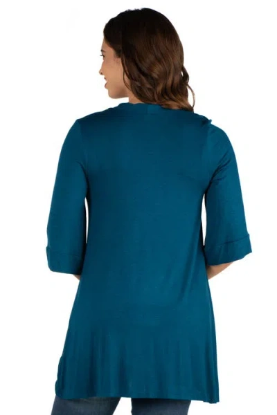 24seven Comfort Apparel Open Front Elbow Length Sleeve Plus Size Cardigan In Blue