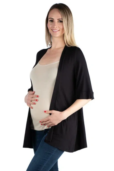 24seven Comfort Apparel Open Front Elbow Length Sleeve Plus Size Cardigan In Black