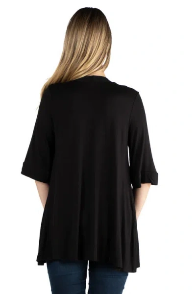 24seven Comfort Apparel Open Front Elbow Length Sleeve Plus Size Cardigan In Black
