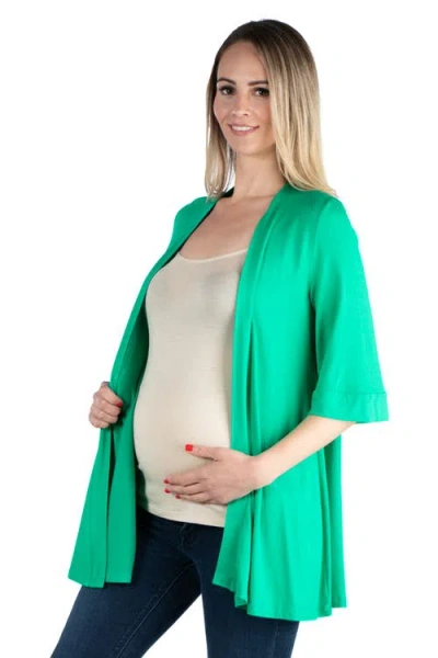 24seven Comfort Apparel Maternity Open Front Elbow Length Sleeve Cardigan In Green