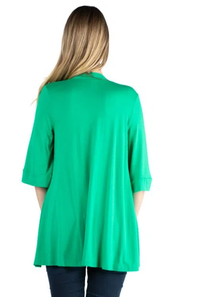 24seven Comfort Apparel Maternity Open Front Elbow Length Sleeve Cardigan In Green