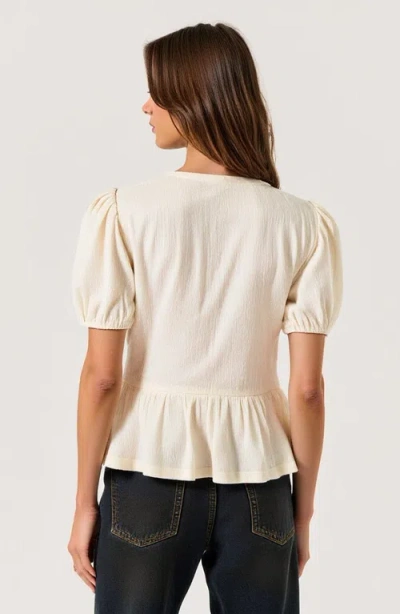 Modenaire Puff-sleeve Peplum Blouse With Bow-tie Front Detail