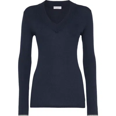 Brunello Cucinelli Lightweight Sweater With Sparkling Cuffs
