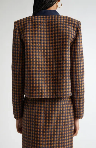Oscar De La Renta Orchid Embroidered Check Tweed Jacket