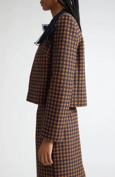 Oscar De La Renta Orchid Embroidered Check Tweed Jacket