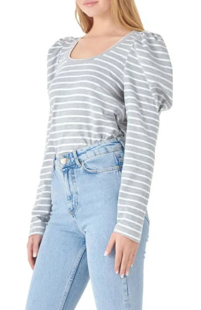 English Factory Stripe Puff Sleeve Knit Top In Gray