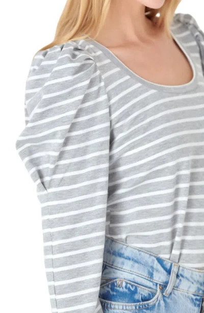 English Factory Stripe Puff Sleeve Knit Top In Gray