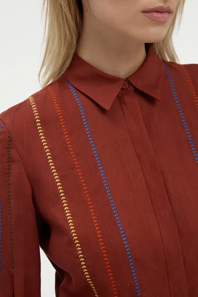Gabriela Hearst Aleka Pleated Midi Shirtdress In Burnt Sienna Multi Aloe Linen