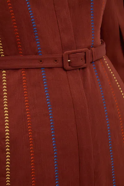 Gabriela Hearst Aleka Pleated Midi Shirtdress In Burnt Sienna Multi Aloe Linen