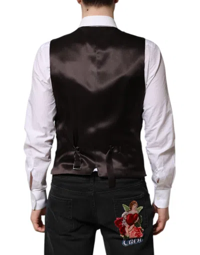 Dolce & Gabbana Black Stripes Wool Formal Men Waistcoat Vest In Black