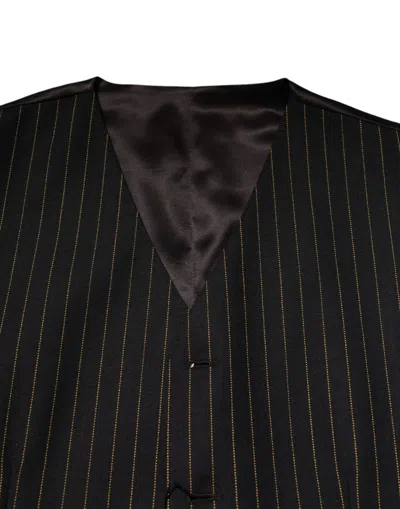 Dolce & Gabbana Black Stripes Wool Formal Men Waistcoat Vest In Black