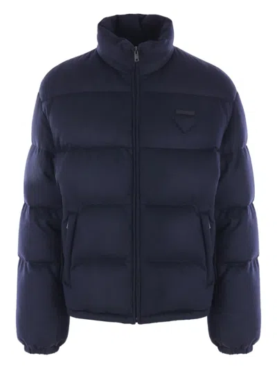 Prada Medium-weight Cashmere Down Jacket In Blue
