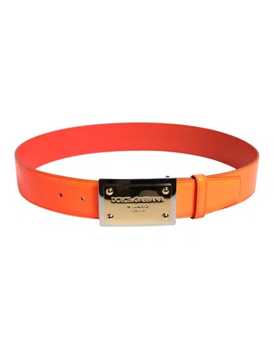 Pre-owned Dolce & Gabbana Orange Gold Tone Metal Logo Buckle Men's Belt ()