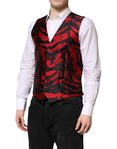 Dolce & Gabbana Red Black Stripe Dress Formal Waistcoat Vest In White