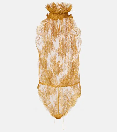 Saint Laurent Silk-trimmed Lace Bodysuit