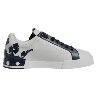 Pre-owned Dolce & Gabbana White Blue Crown Low Top Men Sneakers Men's Shoes () In Multi