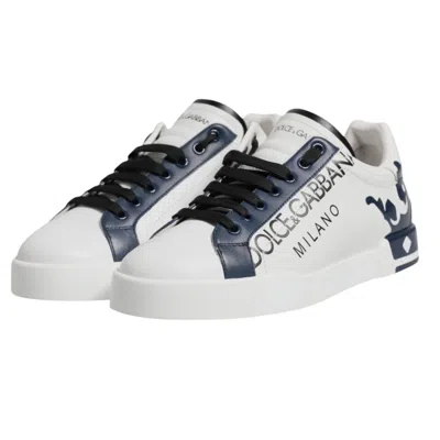 Pre-owned Dolce & Gabbana White Blue Crown Low Top Men Sneakers Men's Shoes () In Multi
