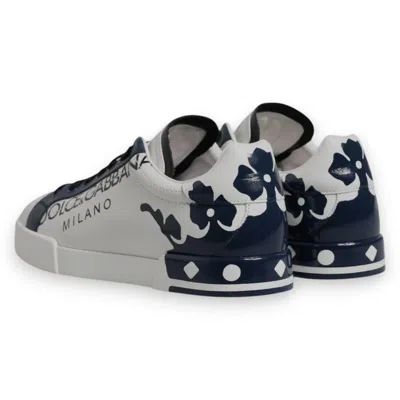 Pre-owned Dolce & Gabbana White Blue Crown Low Top Men Sneakers Men's Shoes () In Multi