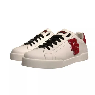 Pre-owned Dolce & Gabbana White Leather Dg Logo Low Top Sneaker Men's Shoes () In Multi