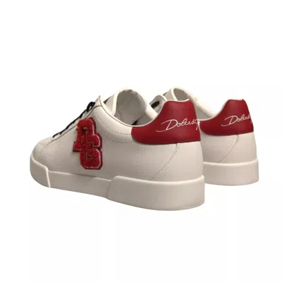 Pre-owned Dolce & Gabbana White Leather Dg Logo Low Top Sneaker Men's Shoes () In Multi