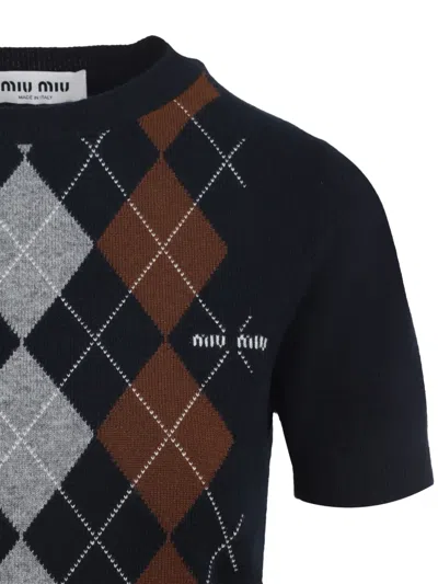 Miu Miu Argyle-pattern Short-sleeve Top In Multi