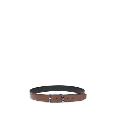 Ferragamo Reversible Leather Belt Stitched Rod In Brown