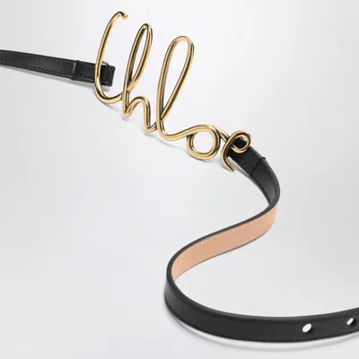 Chloé Small Iconic Logo Leather And Brass Belt In Black