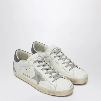 Golden Goose Super-star Leather Sneakers With Suede Grey Leather And Leather Grey Heel Tab Shoes In White