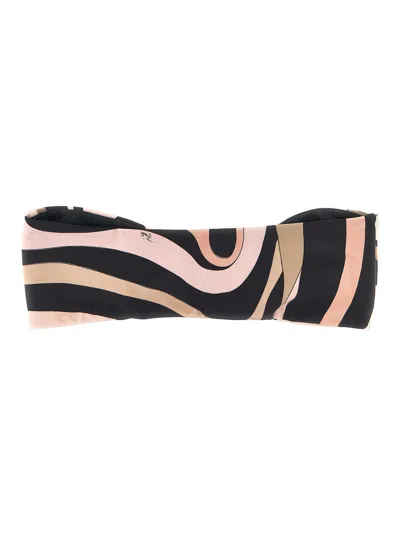 Pucci Bandeau Swim Top With Abstract Pattern And Metal Ring Detail In Black