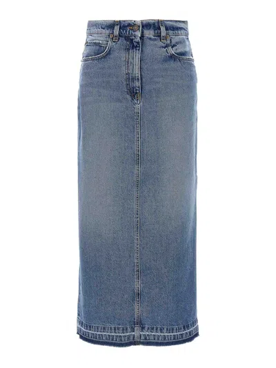 Fortela Long Back Slit Denim Skirt In Classic Wash