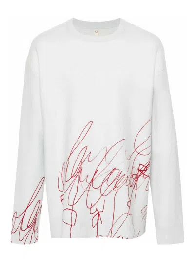 Oamc Scribble-print Fleece Jumper In White