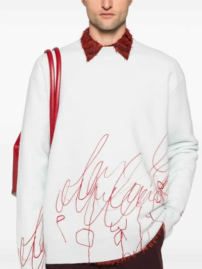 Oamc Scribble-print Fleece Jumper In White