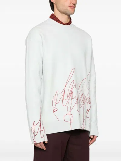 Oamc Scribble-print Fleece Jumper In White