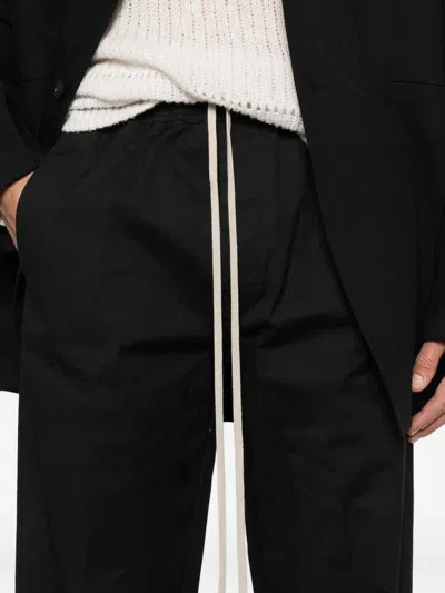 Rick Owens Relaxed Fit Black Trousers With Drawstring Waistband In Black