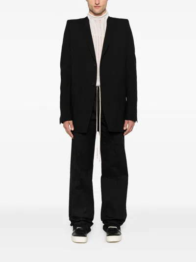 Rick Owens Relaxed Fit Black Trousers With Drawstring Waistband In Black